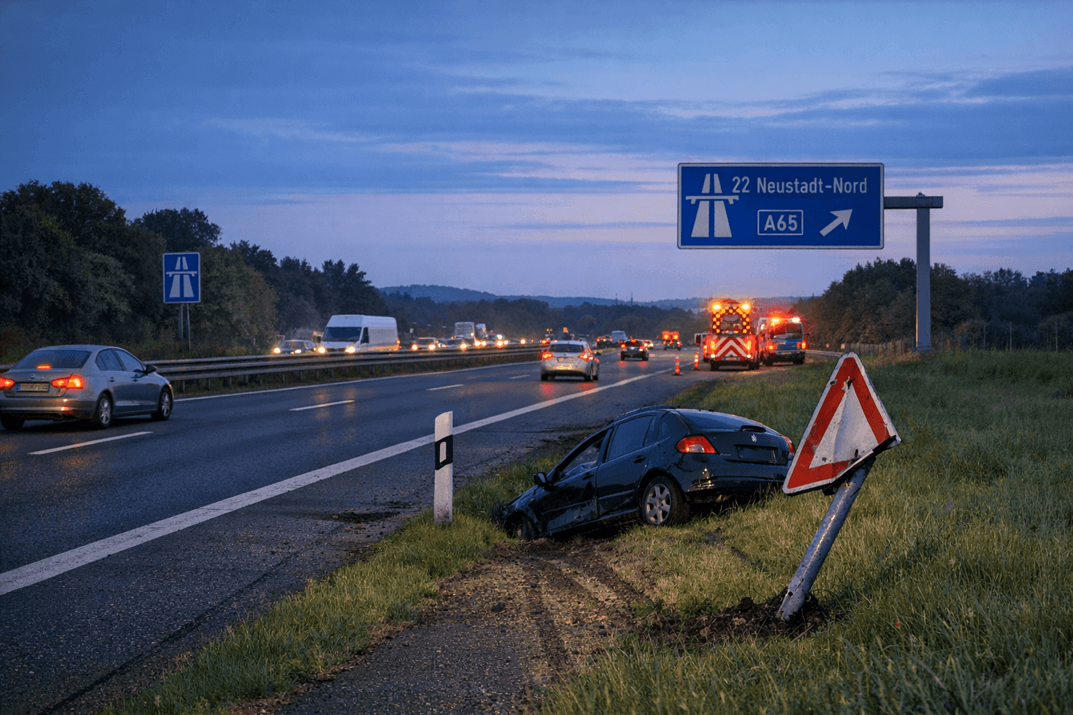 A65 bei Neustadt-Nord: 27-Jähriger kracht gegen Verkehrszeichen