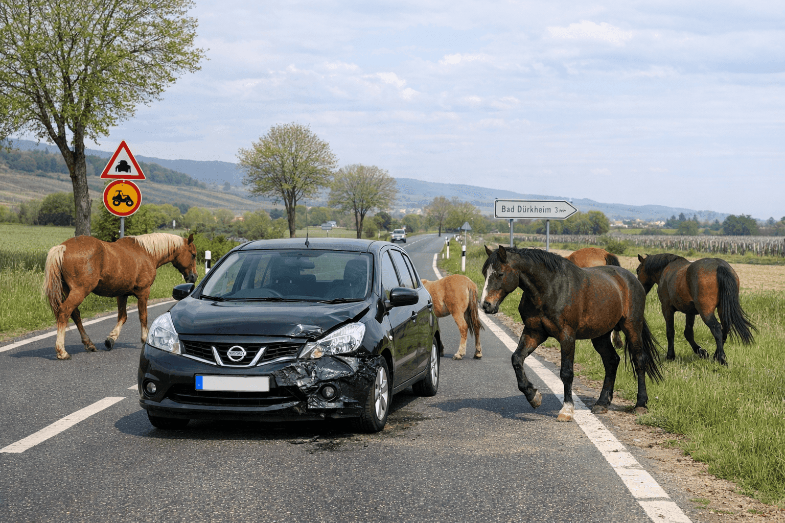 Pferde rennen auf die L 517 – Unfall bei Bad Dürkheim
