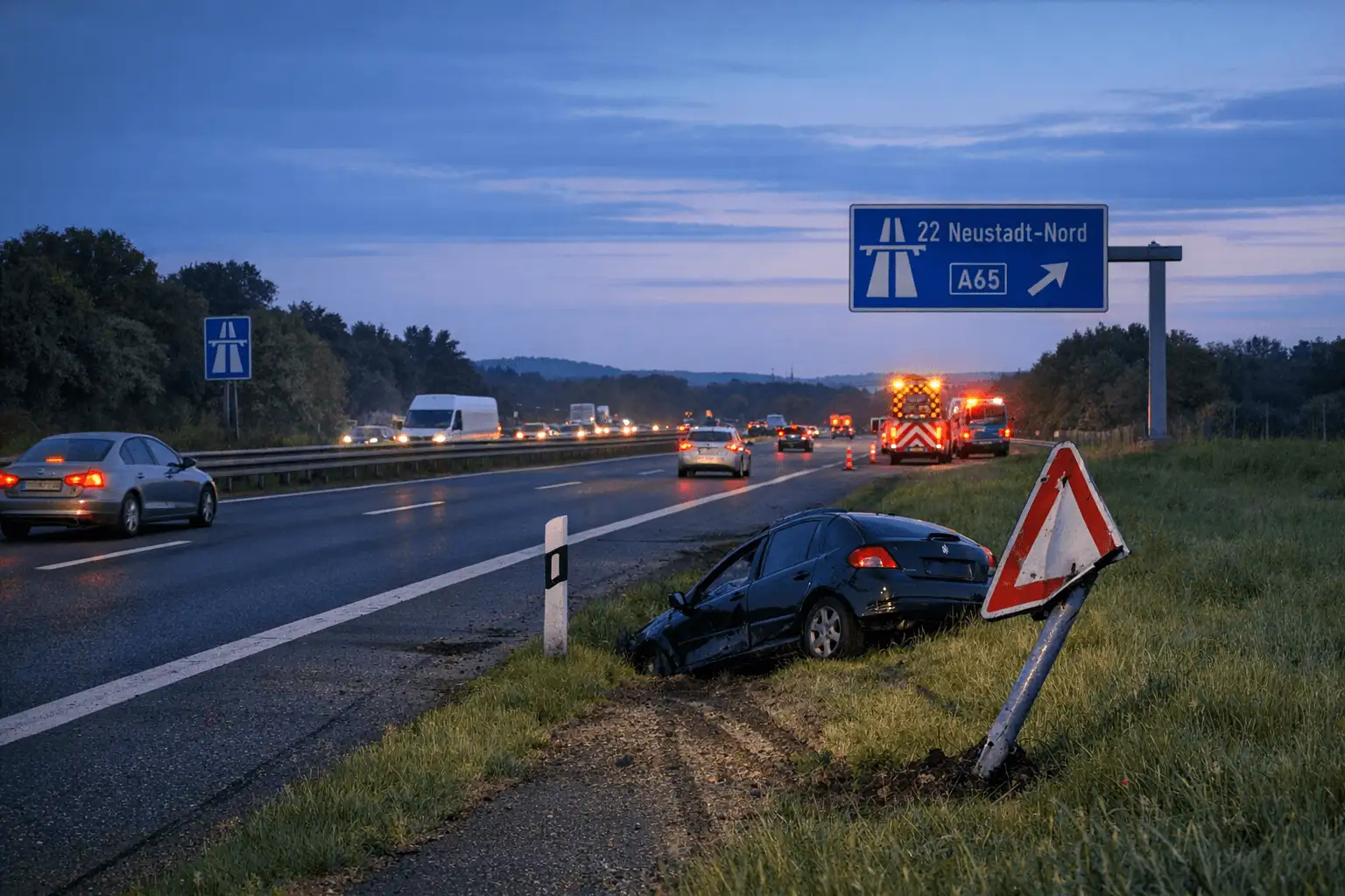 A65 bei Neustadt-Nord: 27-Jähriger kracht gegen Verkehrszeichen