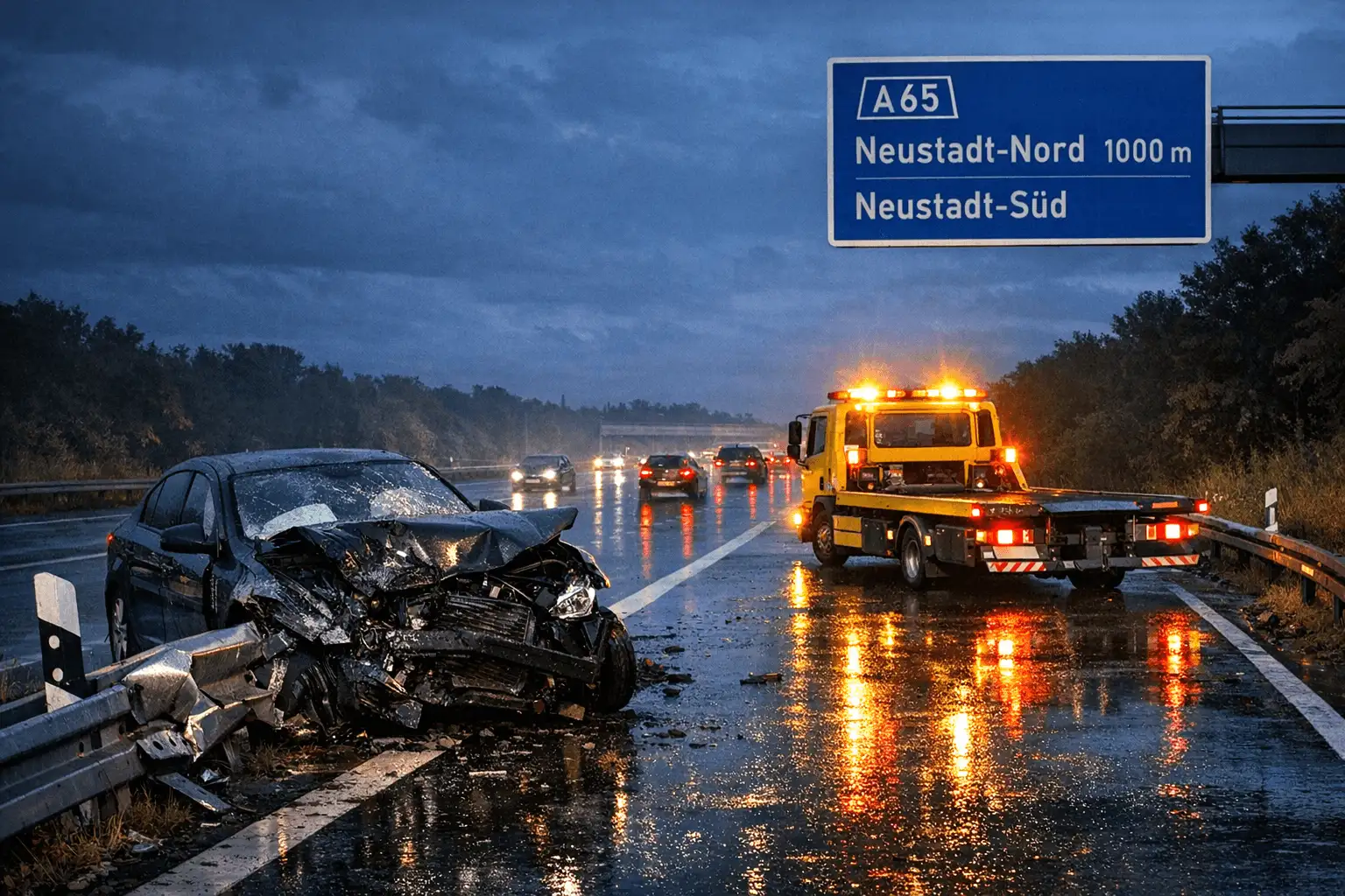 Aquaplaning-Unfall auf der A65 bei Neustadt-Nord