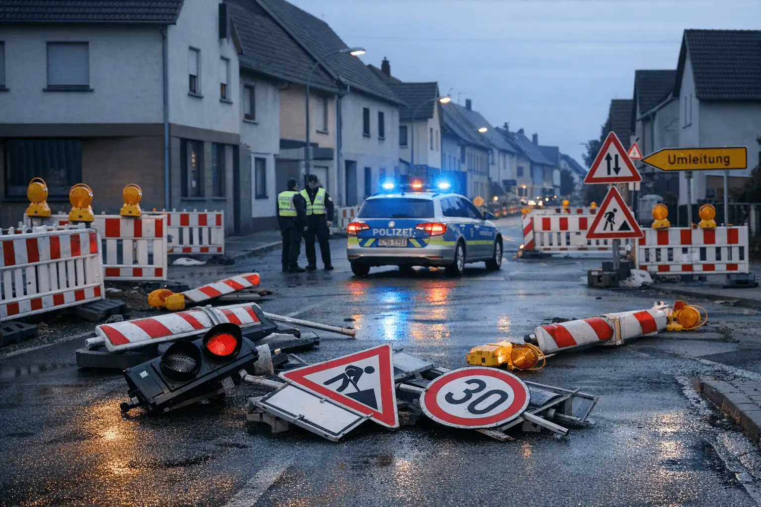 Unbekannte werfen Baustellen-Signalanlagen in Rheinzabern um