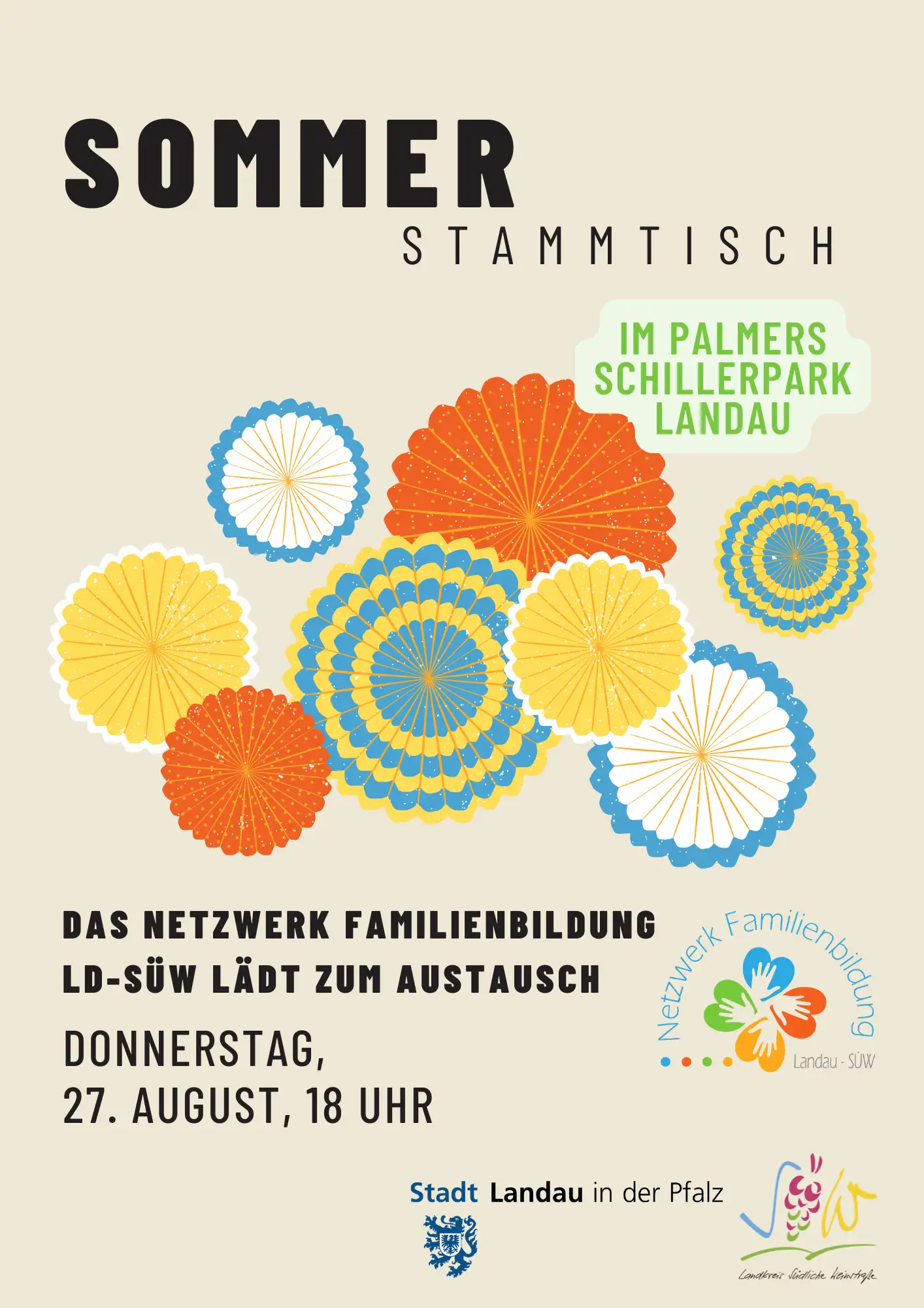 Am Donnerstag, 27. August, lädt das Netzwerk Familienbildung LD-SÜW um 18 Uhr zum Sommerstammtisch ins Palmers im Landauer Schillerpark ein.